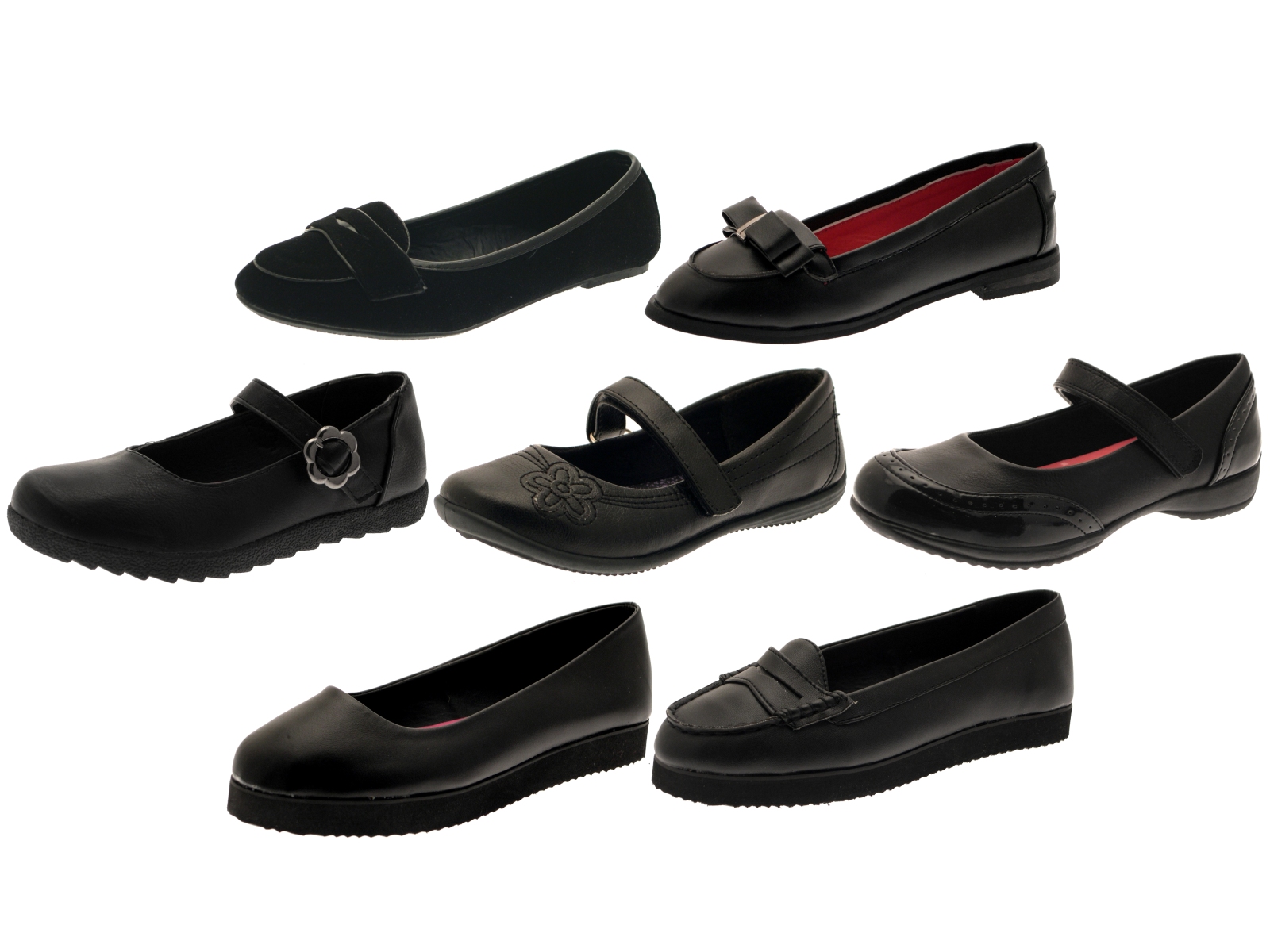 Girls Kids Black School Shoes Mary Jane / Slip On Faux Leather Junior